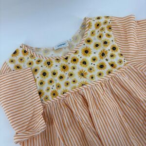 National Women's L Sunflower Striped House Dress‎ Moomoo Orange Pockets